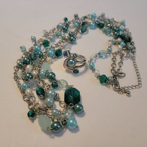 Lia Sophia Blue Green Necklace and Ring Set